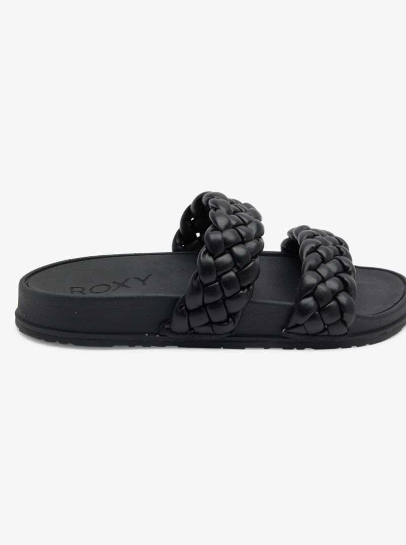 Black Roxy Slippy Braided Water-Friendly Sandals | QGWCPB064