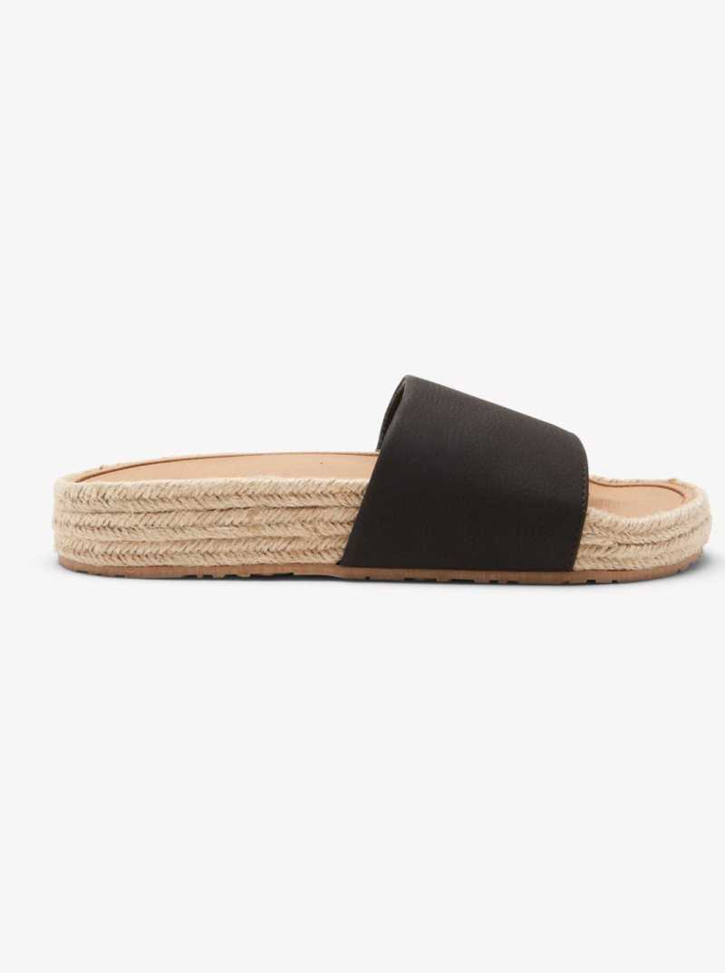 Black Roxy Slippy Espadrille Sandals | FZEDOG406