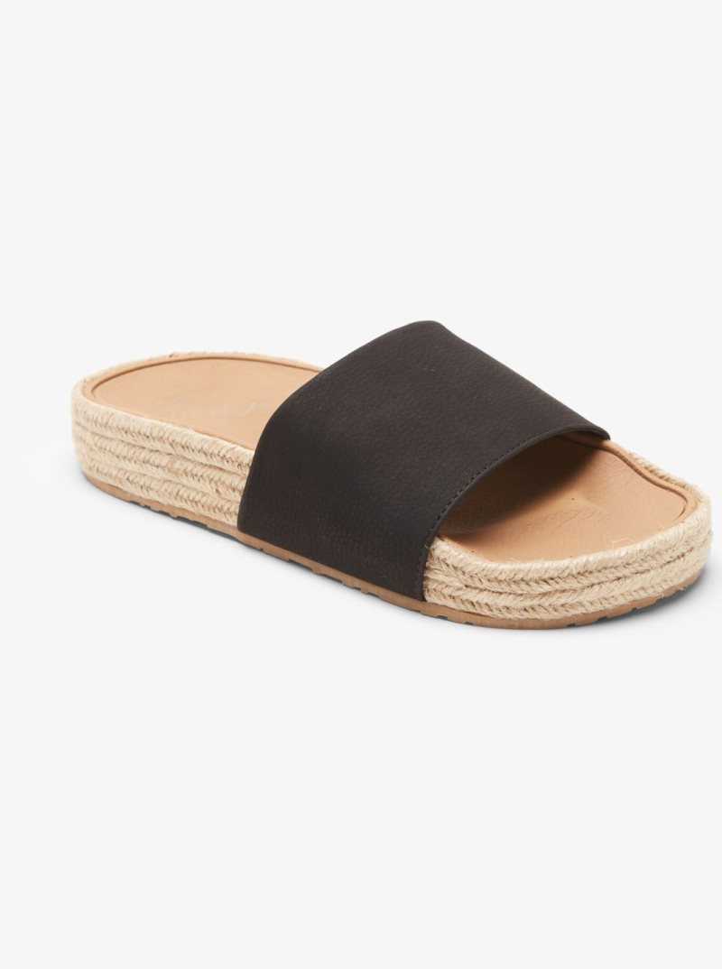 Black Roxy Slippy Espadrille Sandals | FZEDOG406