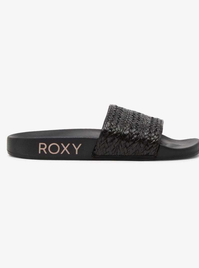 Black Roxy Slippy Jute Sandals | BLCWFX856