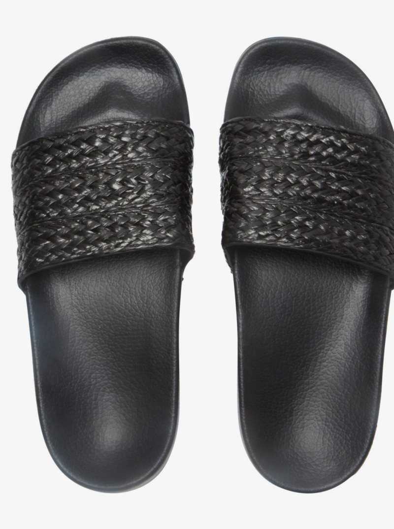 Black Roxy Slippy Jute Sandals | BLCWFX856