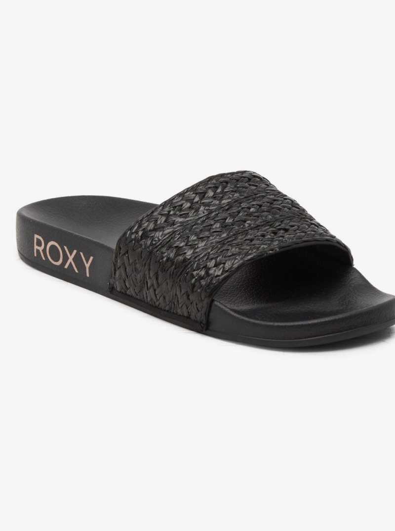 Black Roxy Slippy Jute Sandals | BLCWFX856