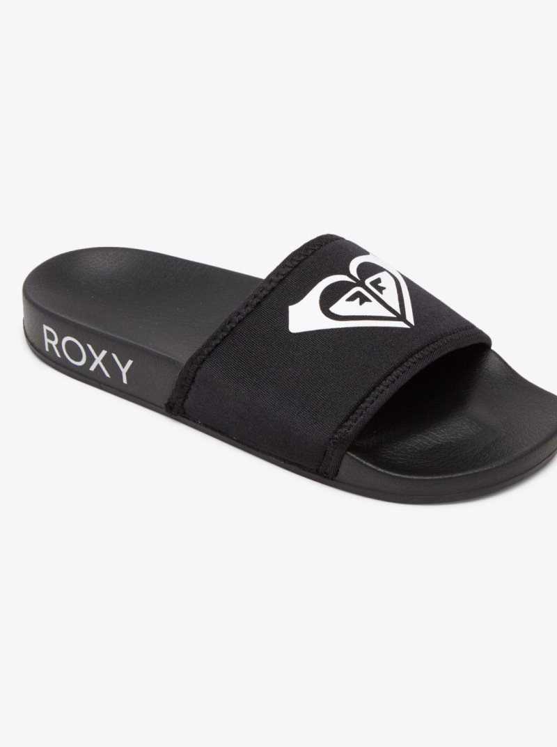 Black Roxy Slippy Neo Slide Sandals | RVNCJI061