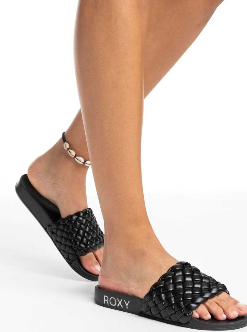 Black Roxy Slippy Puff Sandals | HYJPZT712