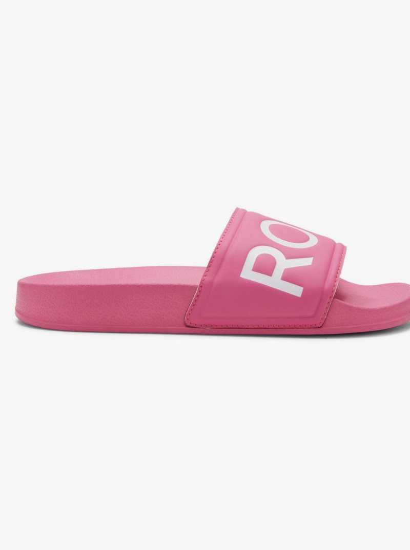 Bright Rose/Hot Pink Roxy Slippy Slide Sandals | JOMRUH976