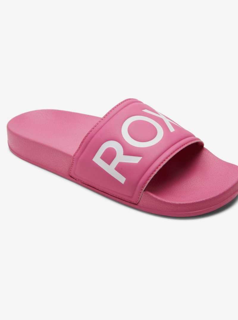 Bright Rose/Hot Pink Roxy Slippy Slide Sandals | JOMRUH976