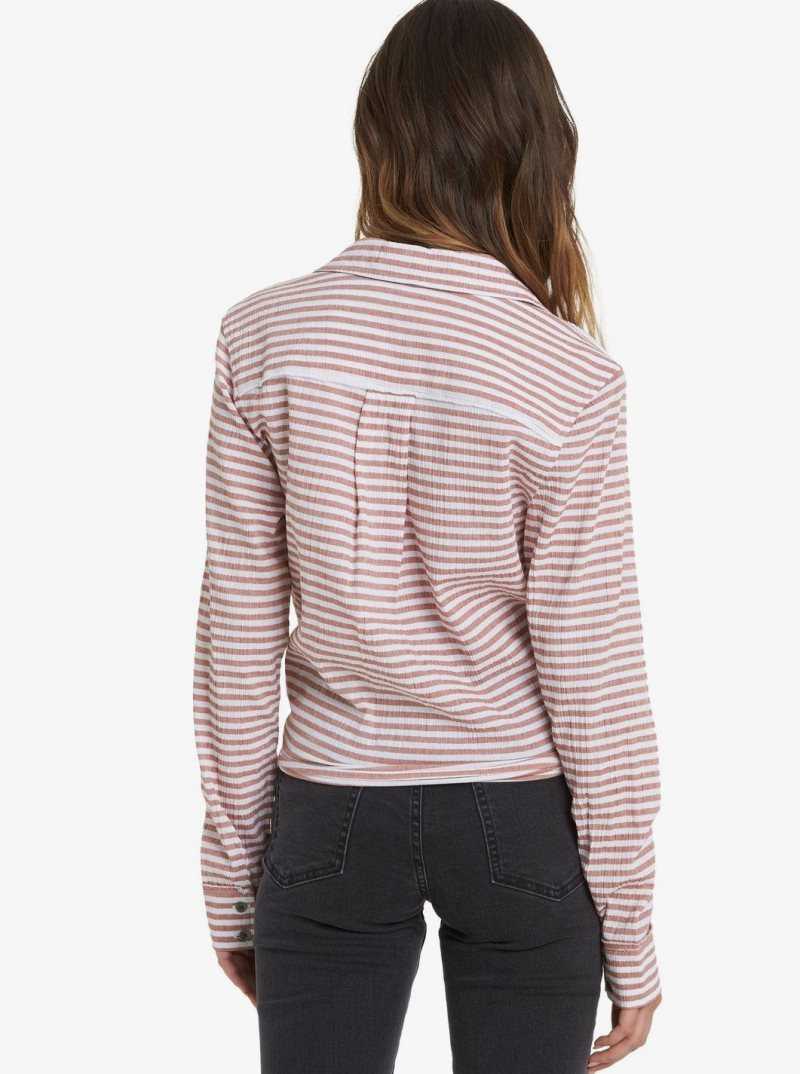 Bright White Auburn Grace Stri Roxy Not Now Long Sleeve Shirt | MGCTNB963