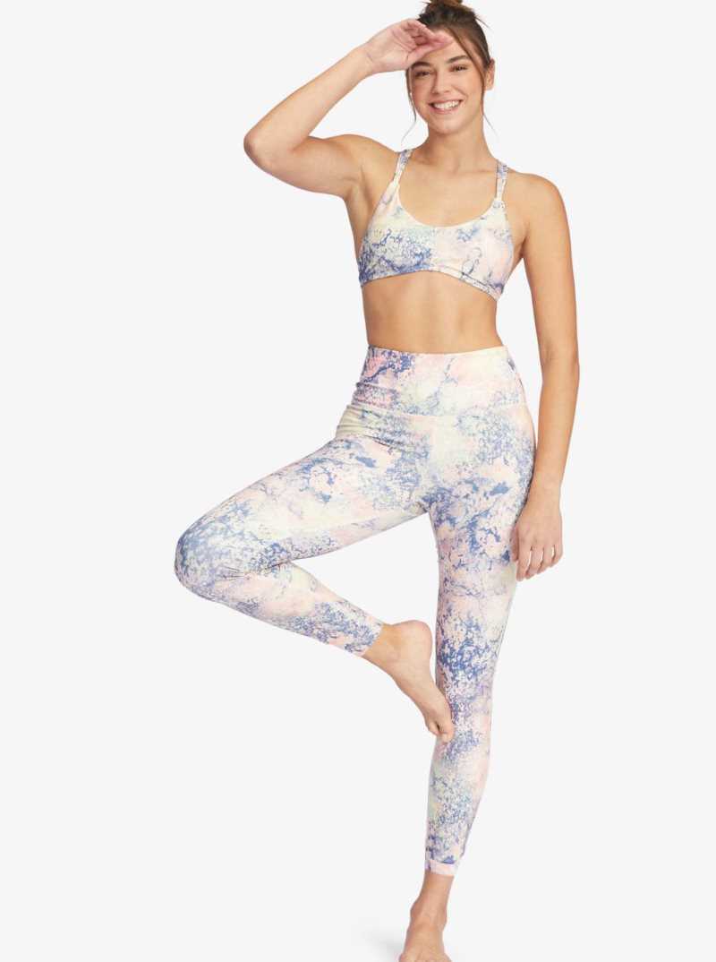 Bright White Concrete Jungle Roxy Kaileo High Waisted Ankle Length Workout Leggings | AVBCGN172