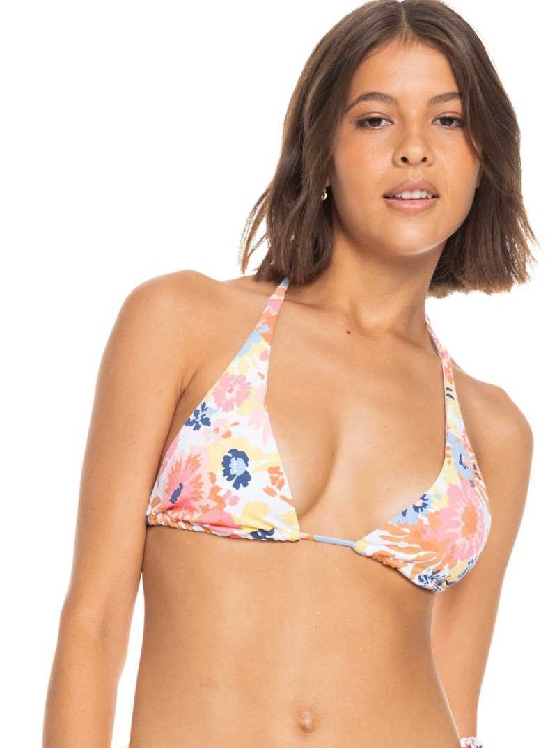 Bright White Floral Escape S Roxy Printed Beach Classics Elongated Triangle Bikini Top | FKHTRL042