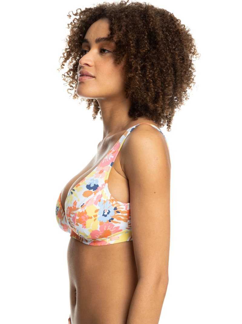 Bright White Floral Escape S Roxy Printed Beach Classics D-Cup Underwired Bikini Top | FNSGBM250