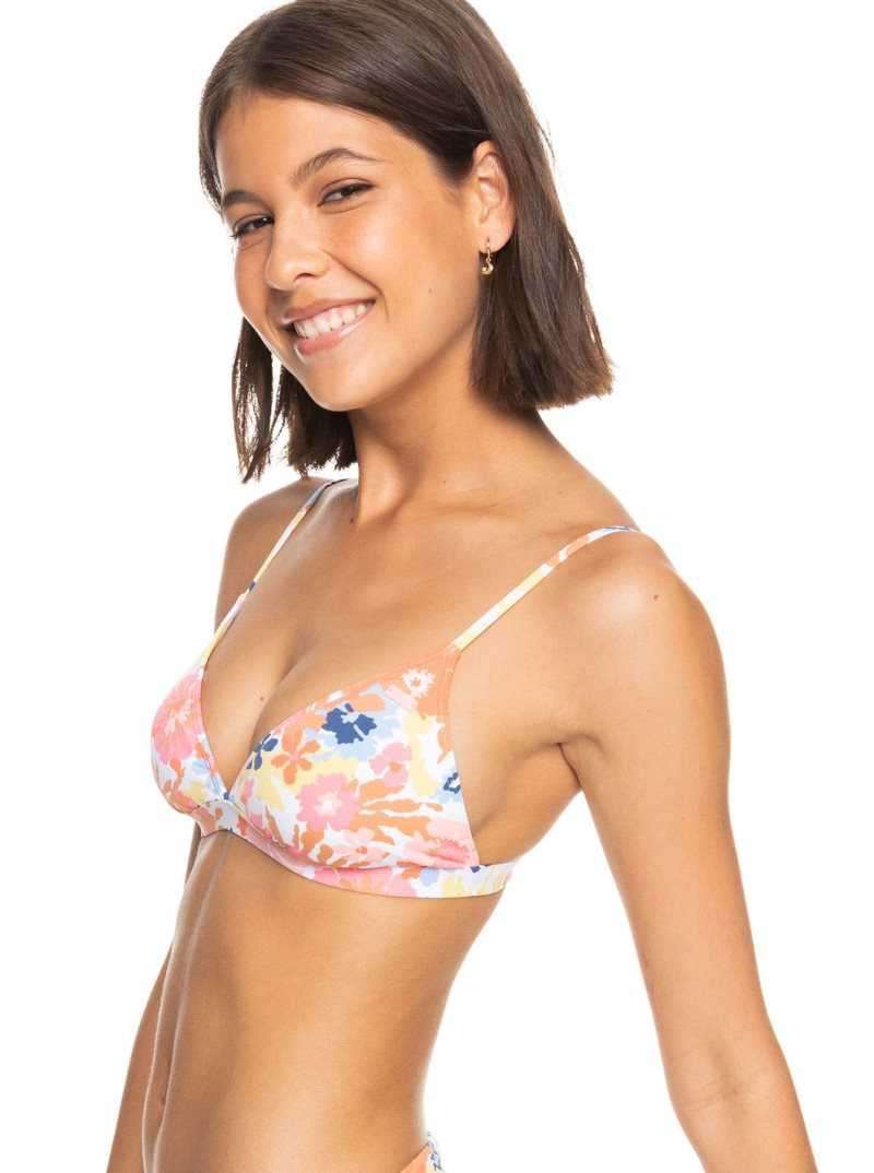 Bright White Floral Escape S Roxy Printed Beach Classics Fixed Triangle Bikini Top | HNAJBI578