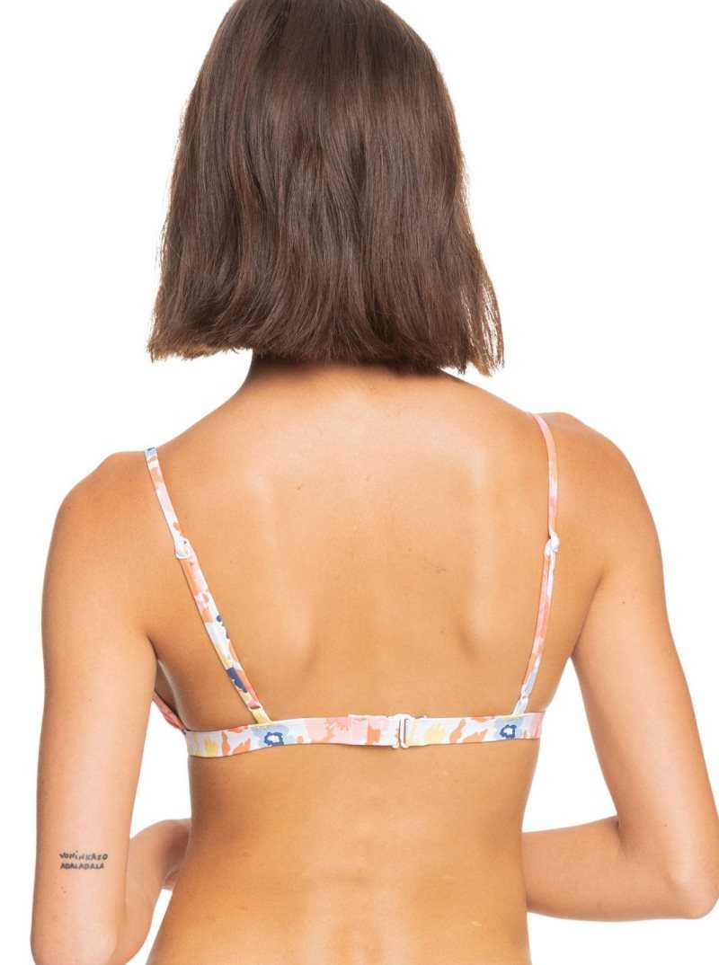 Bright White Floral Escape S Roxy Printed Beach Classics Fixed Triangle Bikini Top | HNAJBI578