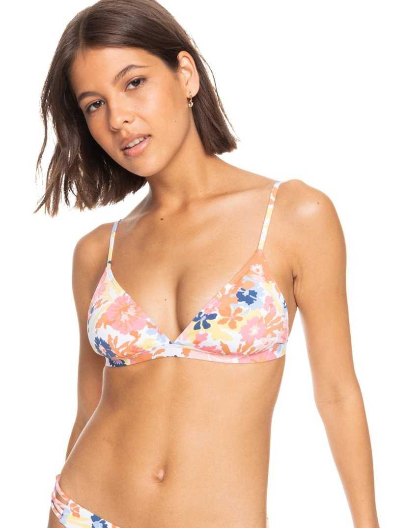 Bright White Floral Escape S Roxy Printed Beach Classics Fixed Triangle Bikini Top | HNAJBI578