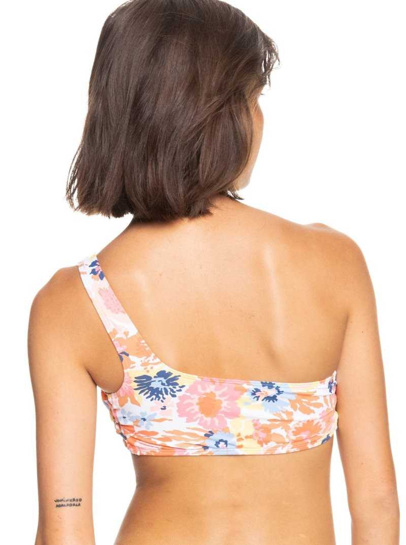 Bright White Floral Escape S Roxy Printed Beach Classics Asymmetric Bikini Top | LOIAMC914