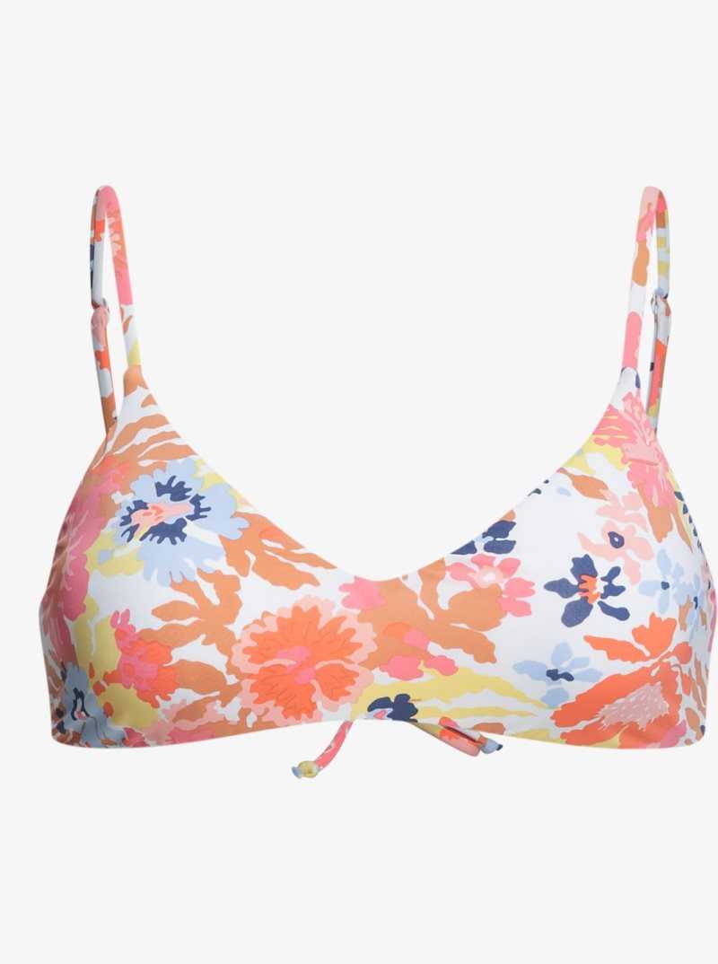 Bright White Floral Escape S Roxy Printed Beach Classics Athletic Triangle Bikini Top | QMVIXF197