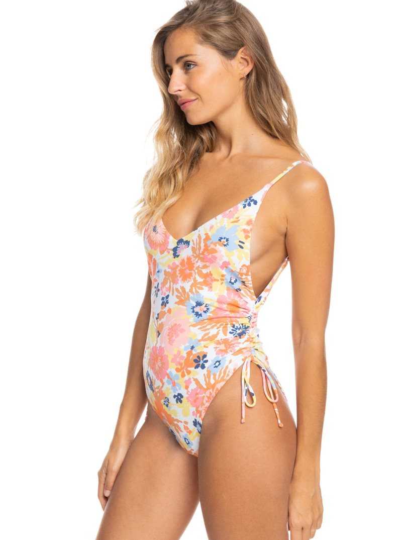 Bright White Floral Escape S Roxy Printed Beach Classics One-Piece Swimsuit | WFUETQ609