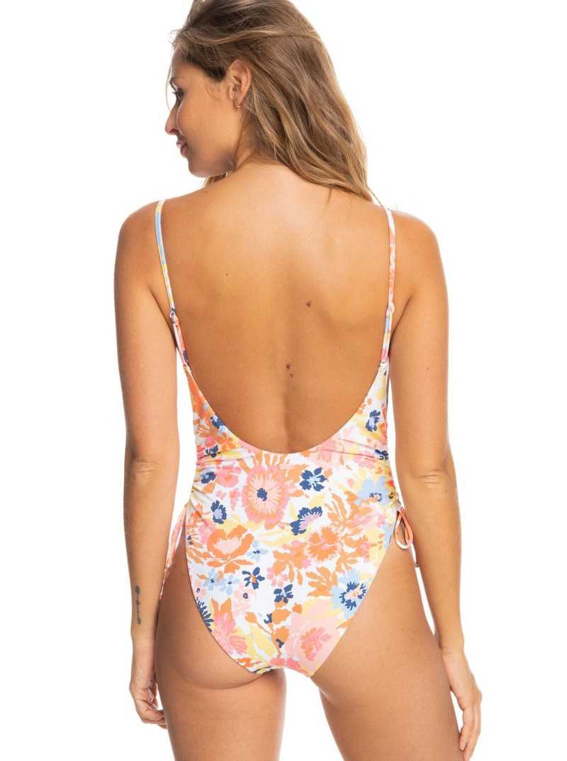 Bright White Floral Escape S Roxy Printed Beach Classics One-Piece Swimsuit | WFUETQ609