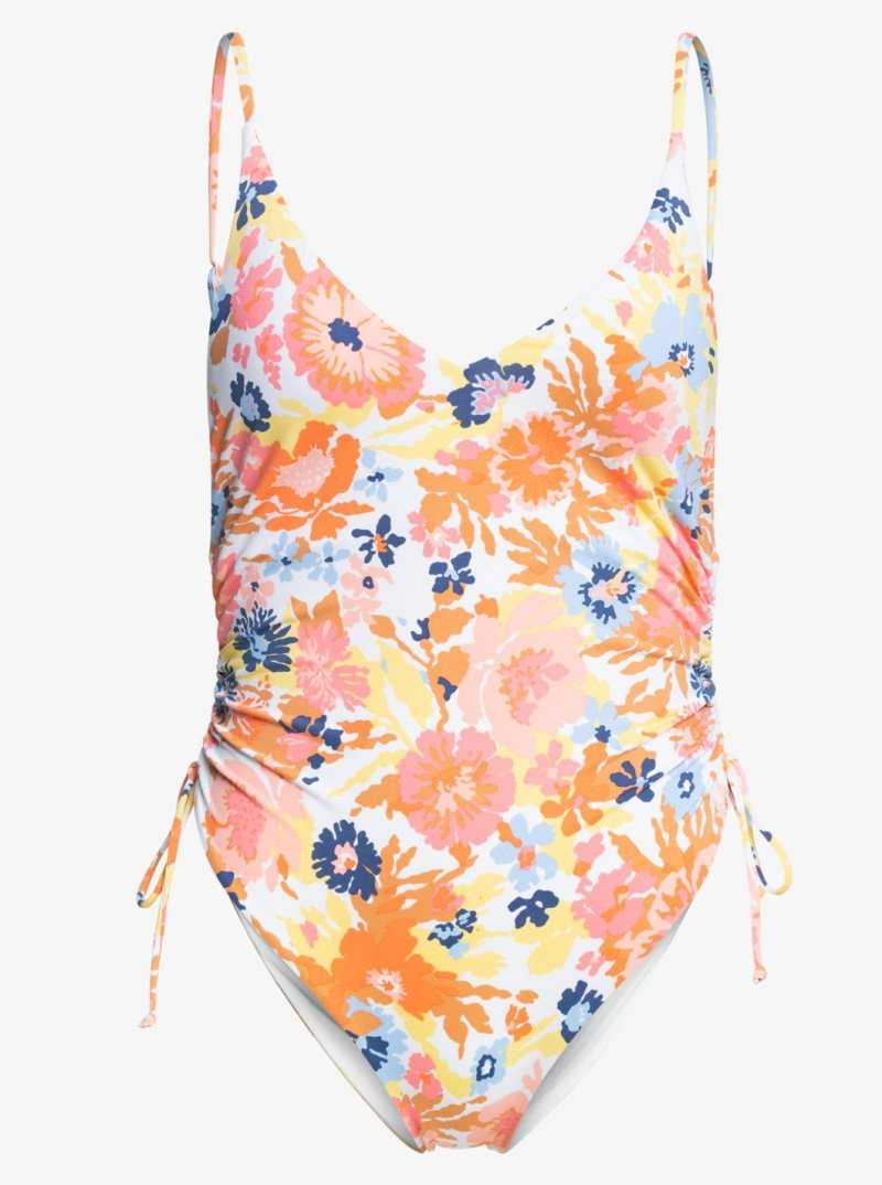 Bright White Floral Escape S Roxy Printed Beach Classics One-Piece Swimsuit | WFUETQ609