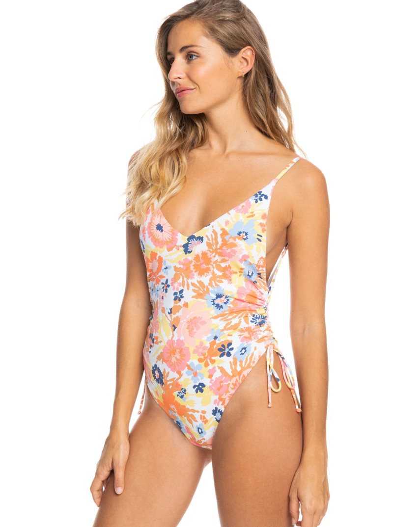 Bright White Floral Escape S Roxy Printed Beach Classics One-Piece Swimsuit | WFUETQ609