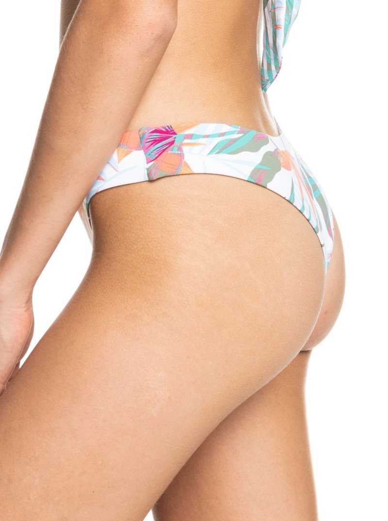 Bright White Floral Of Paradis Roxy Beach Classics Cheeky Bikini Bottoms | DEYQWH061