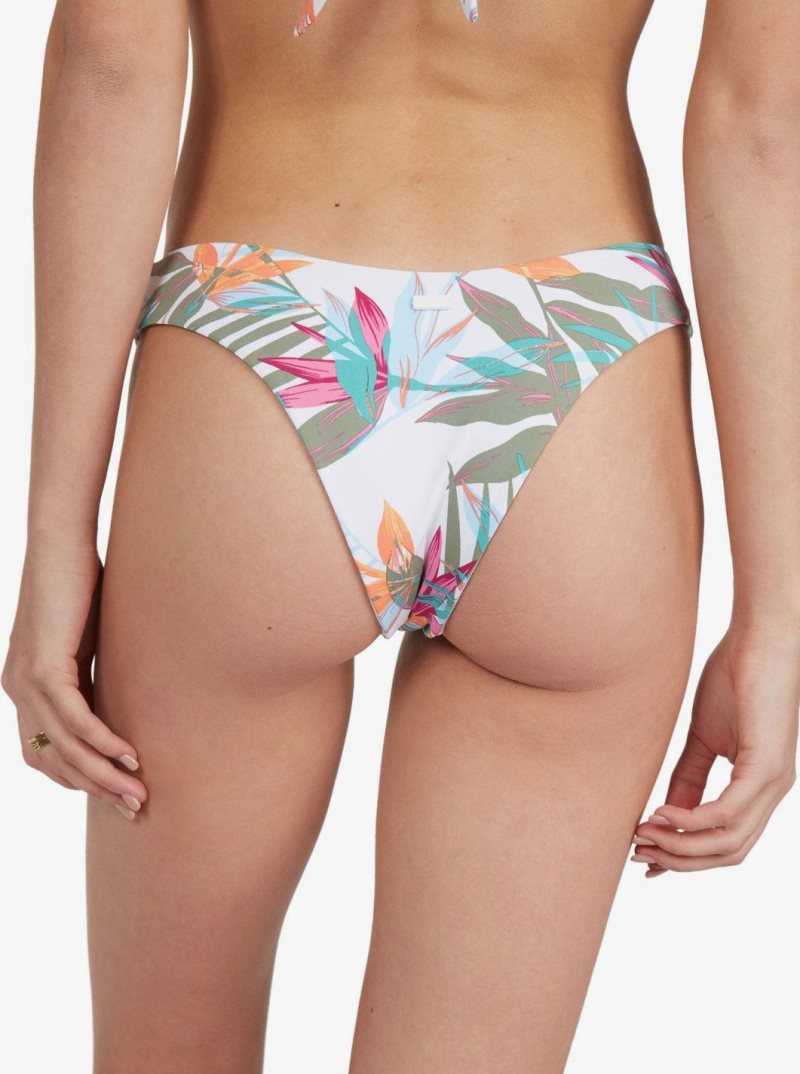 Bright White Floral Of Paradis Roxy Beach Classics Cheeky Bikini Bottoms | DEYQWH061