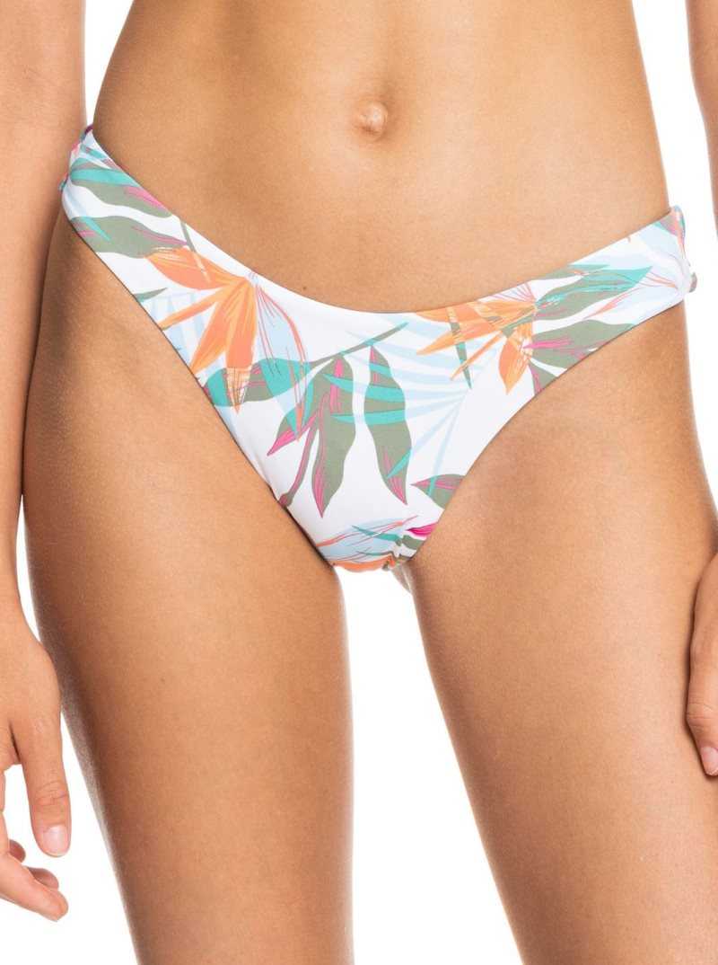 Bright White Floral Of Paradis Roxy Beach Classics Cheeky Bikini Bottoms | DEYQWH061