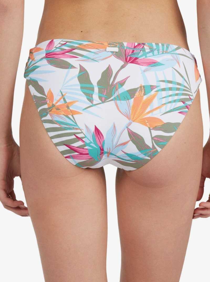 Bright White Floral Of Paradis Roxy Beach Classics Hipster Bikini Bottoms | HPRBNG867