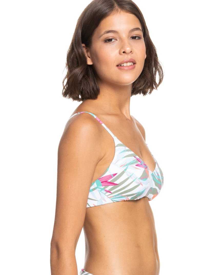 Bright White Floral Of Paradis Roxy Beach Classics Athletic Triangle Bikini Top | QCMRJL624