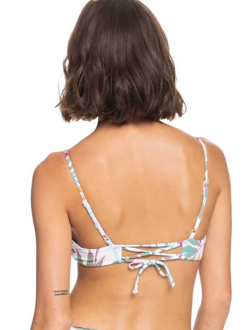 Bright White Floral Of Paradis Roxy Beach Classics Athletic Triangle Bikini Top | QCMRJL624