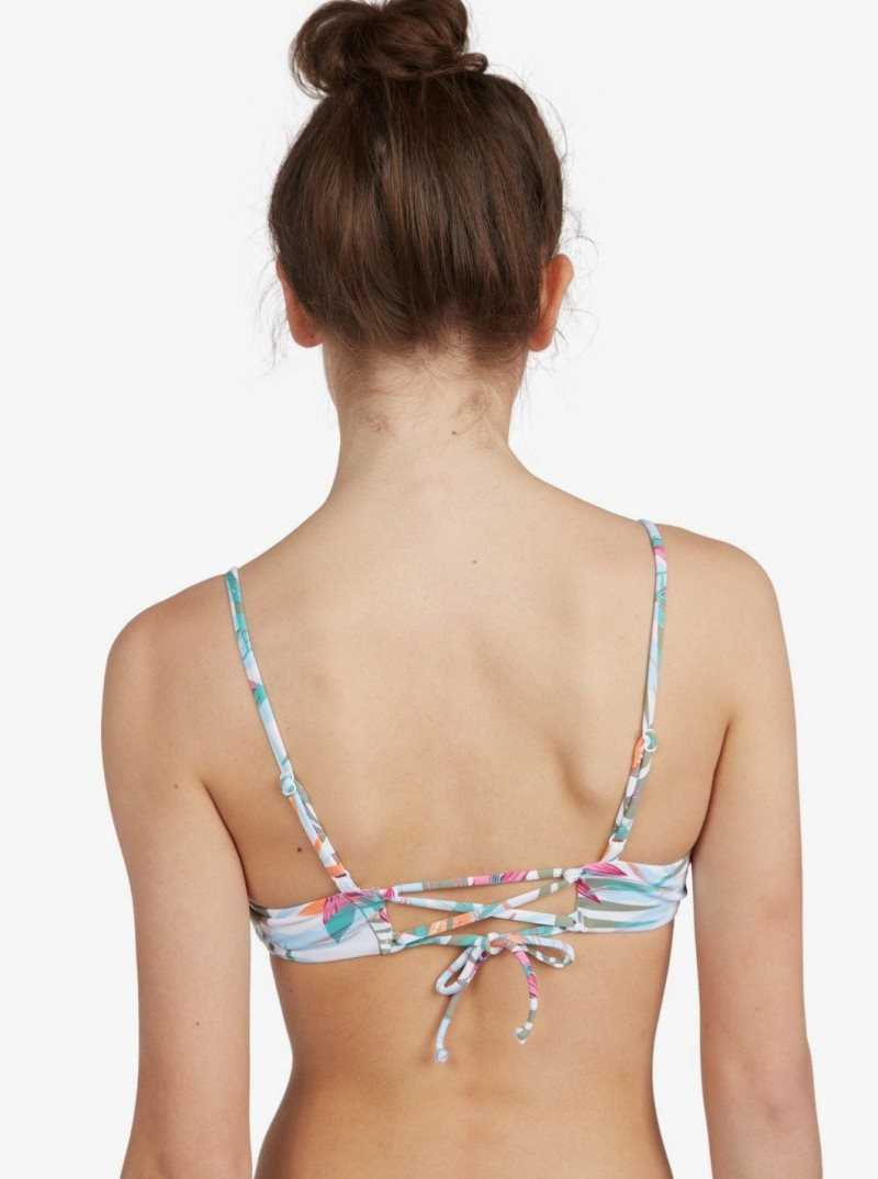 Bright White Floral Of Paradis Roxy Beach Classics Athletic Triangle Bikini Top | QCMRJL624