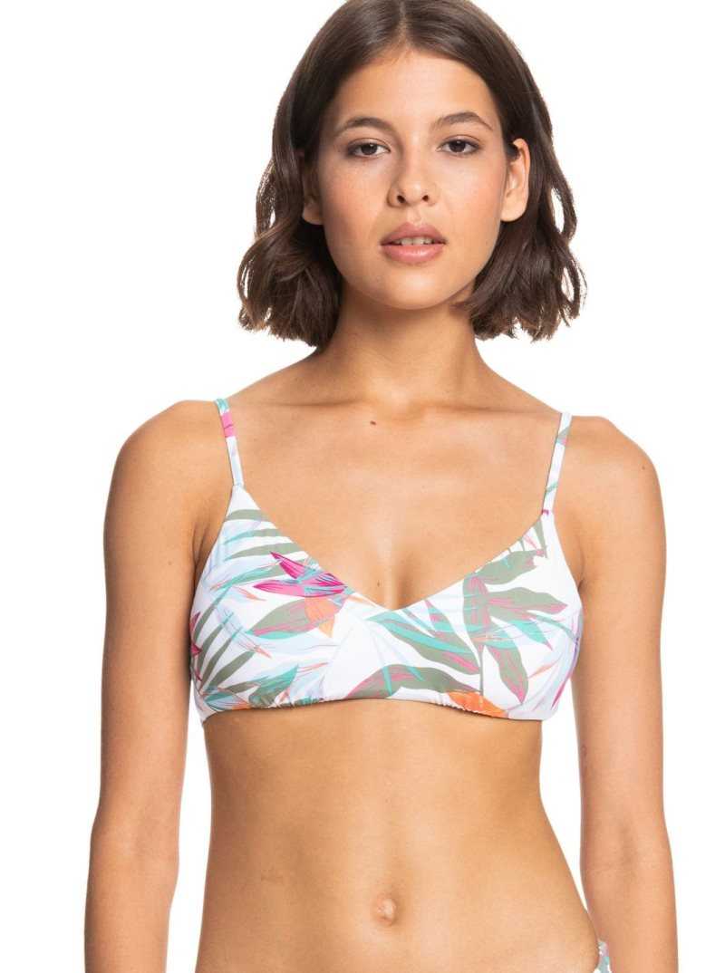 Bright White Floral Of Paradis Roxy Beach Classics Athletic Triangle Bikini Top | QCMRJL624