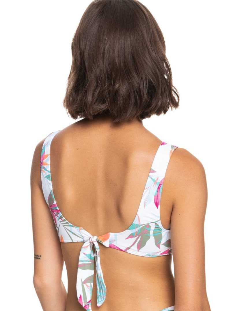 Bright White Floral Of Paradis Roxy Beach Classics Elongated Triangle Bikini Top | VRCELB532