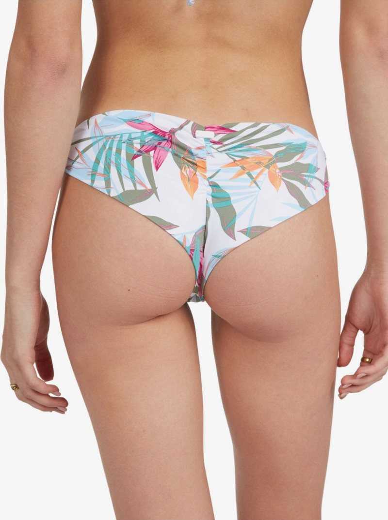 Bright White Floral Of Paradis Roxy Beach Classics Cheeky Bikini Bottoms | YLKDGR745