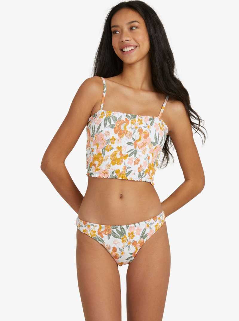 Bright White Florance Feels Roxy On Repeat Smocked Bikini Bottoms | QWOBHK690