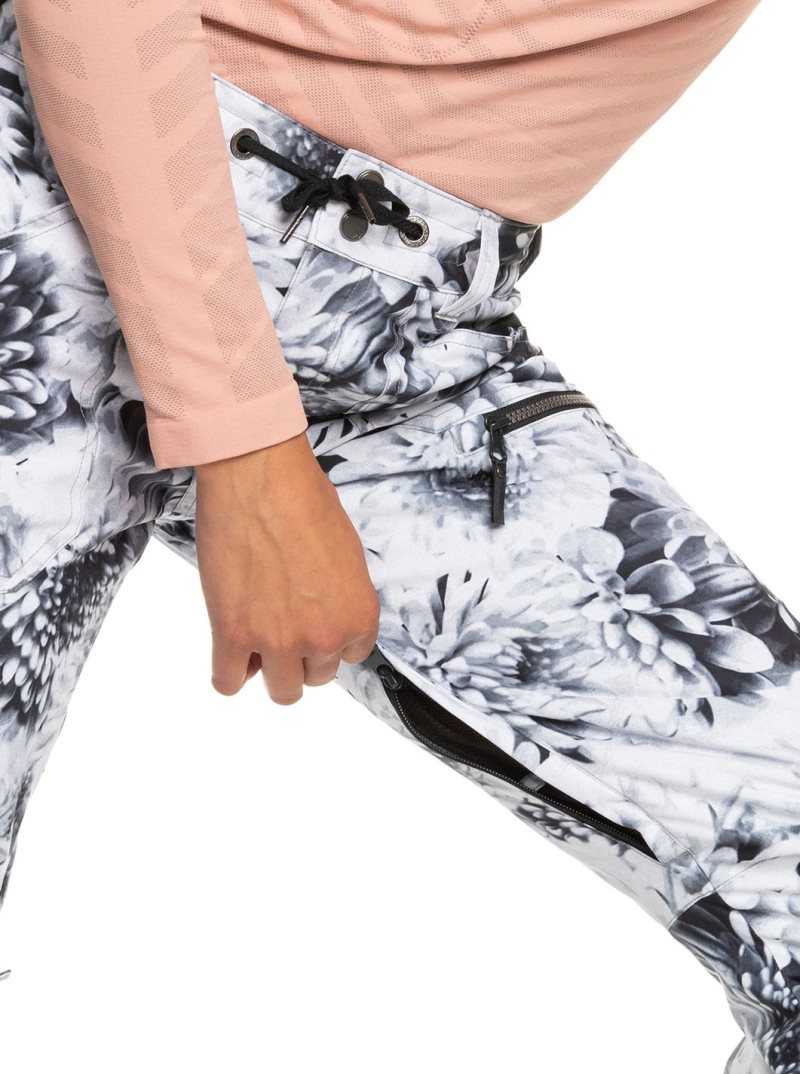 Bright White Future Flower Roxy Nadia Printed Insulated Snow Pants | NKTIVY213