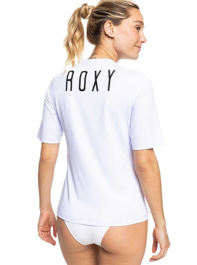 Bright White Roxy Enjoy Waves Short Sleeve UPF 50 Rashguard | QUCHNY653