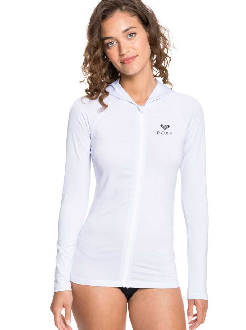 Bright White Roxy Essentials Hooded UPF 50 Long Sleeve Rashguard | BAPDVC258