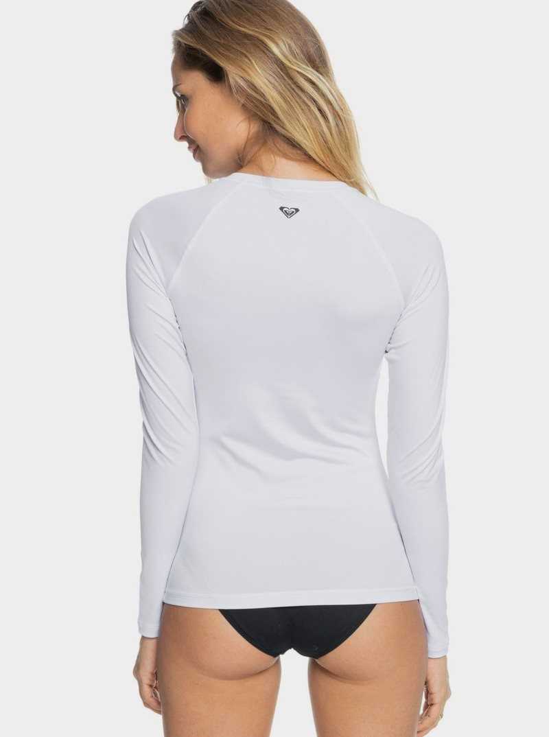 Bright White Roxy Essentials UPF 50 Long Sleeve Front Zip Rashguard | ZNEVXY806