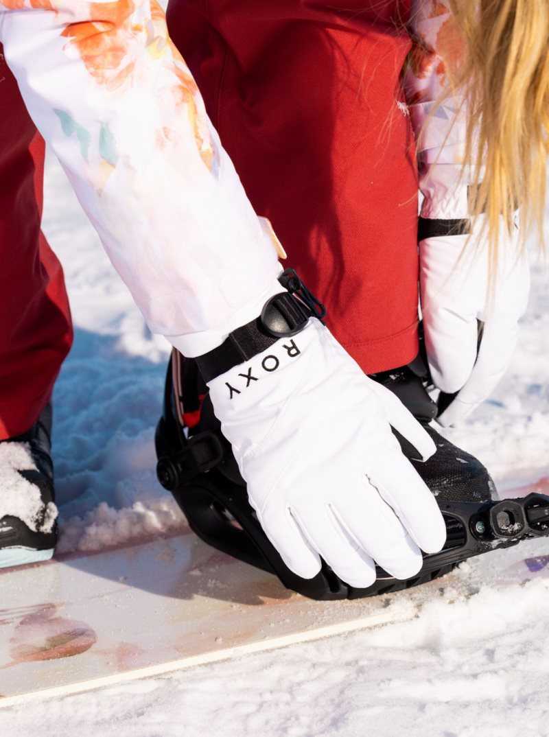 Bright White Roxy Jetty Solid Insulated Snowboard/Ski Gloves | QZFLAX458