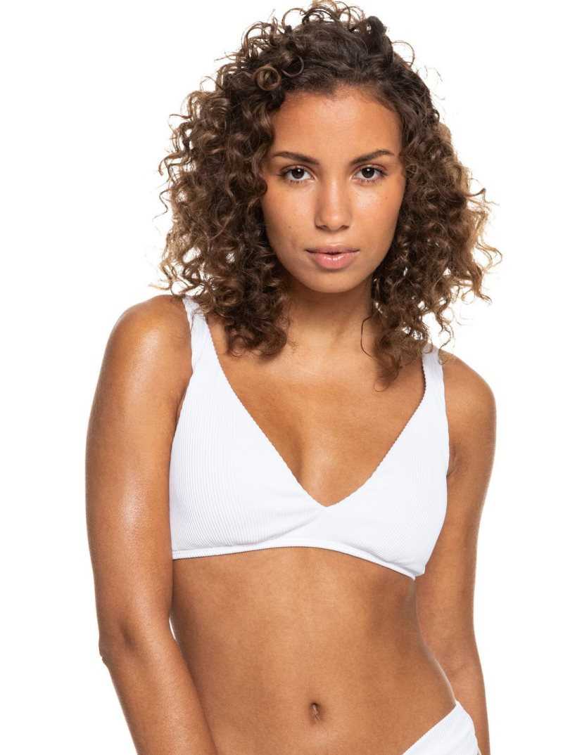 Bright White Roxy Love The Oceana V Elongated Triangle Bikini Top | NSFQLX076