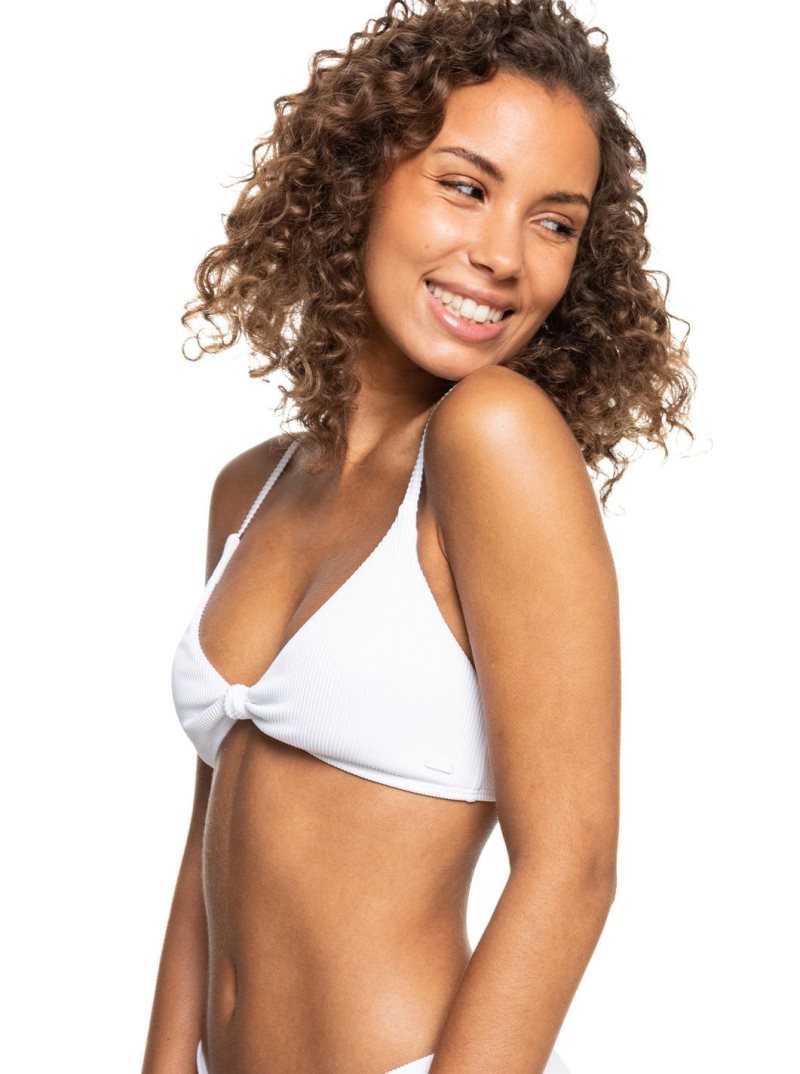 Bright White Roxy Love The Surf Knot Triangle Bikini Top | WZUVQK520