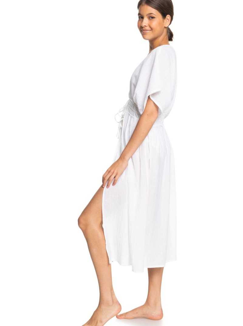 Bright White Roxy Summer Story Beach Kimono Dress | ZBUXIC579