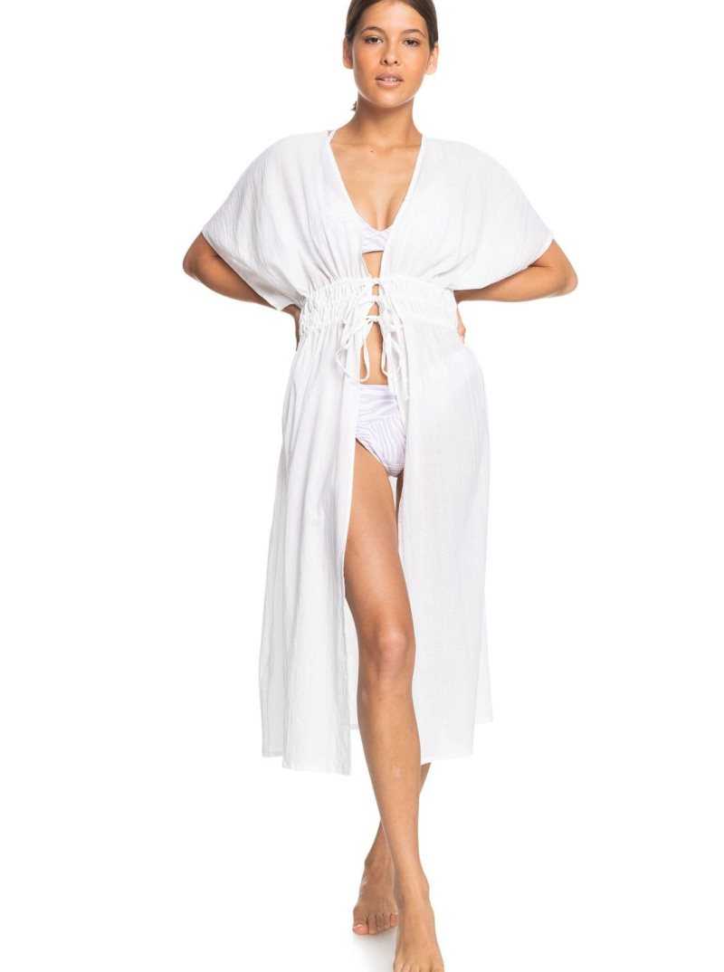 Bright White Roxy Summer Story Beach Kimono Dress | ZBUXIC579