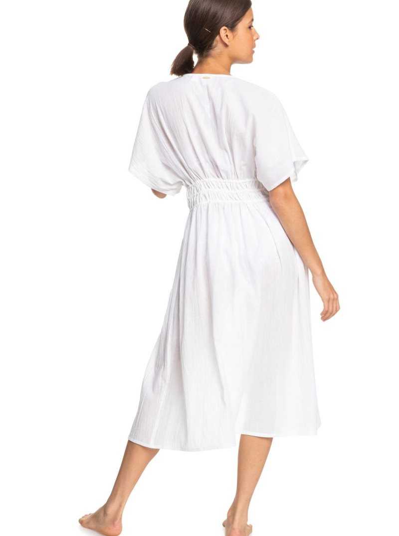 Bright White Roxy Summer Story Beach Kimono Dress | ZBUXIC579