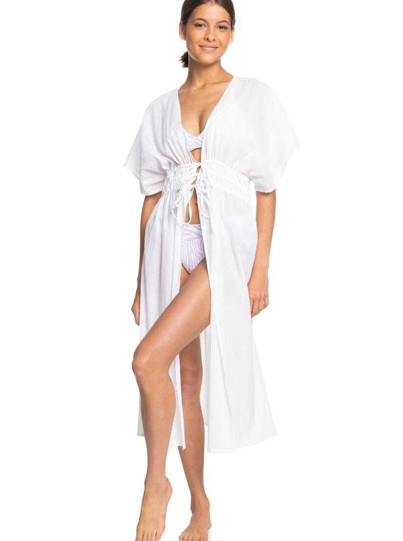 Bright White Roxy Summer Story Beach Kimono Dress | ZBUXIC579