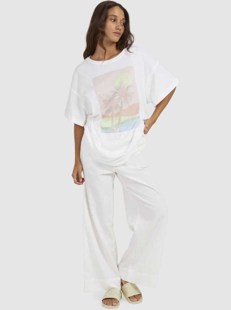 Bright White Roxy Sweet Janis Boyfriend T-Shirt | YZQLVM089