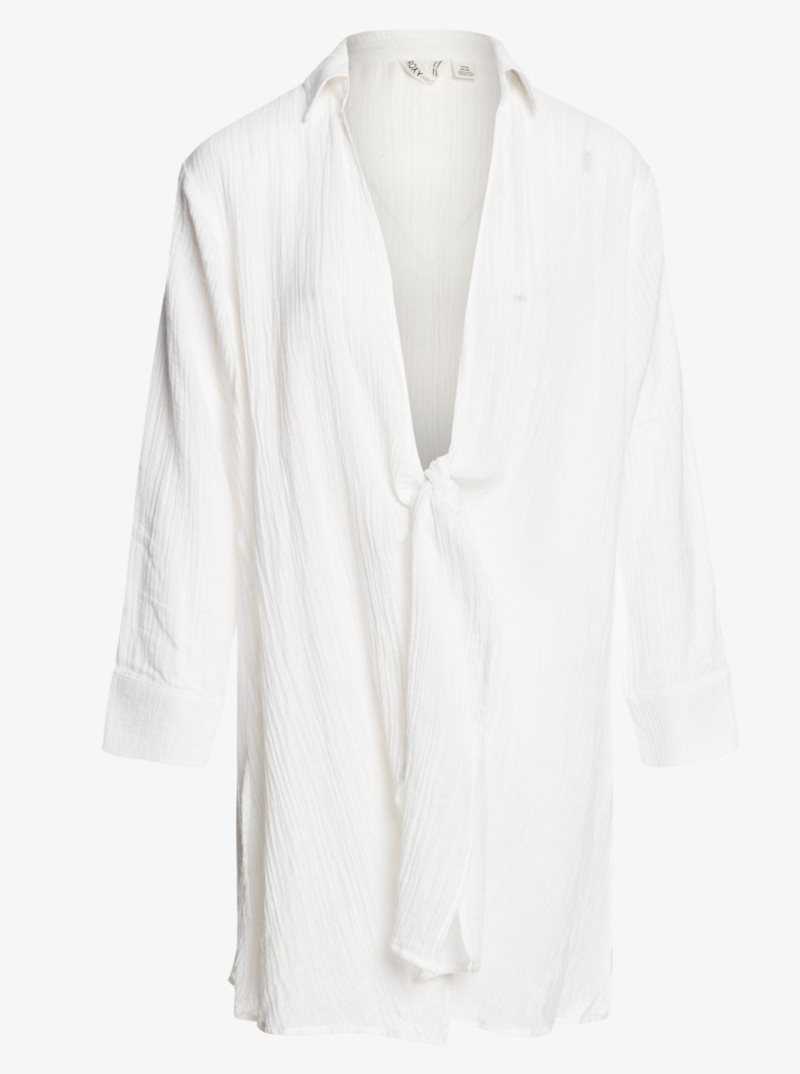 Bright White Roxy Unconditional Friend Shirt Dress | IOVYAU486