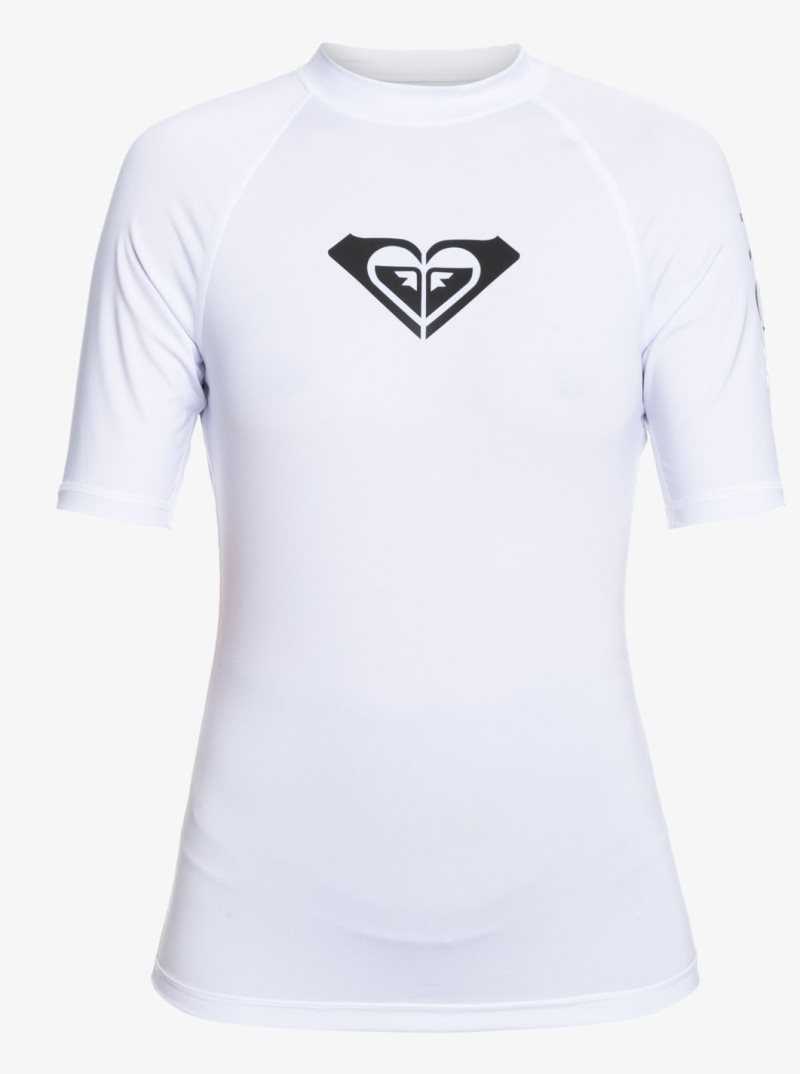 Bright White Roxy Whole Hearted Short Sleeve UPF 50 Rashguard | RFSVDI396