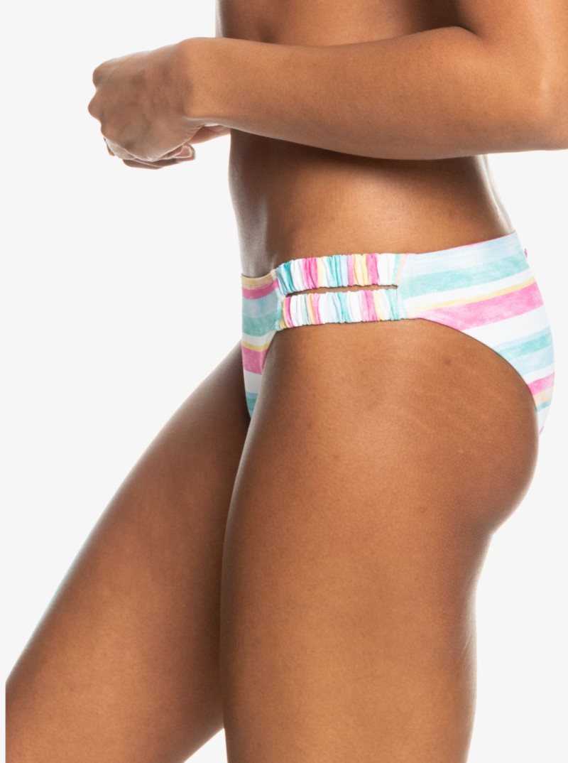 Bright White S Sun Struck Roxy Island In The Sun Moderate Coverage Bikini Bottoms | MRBSXT074