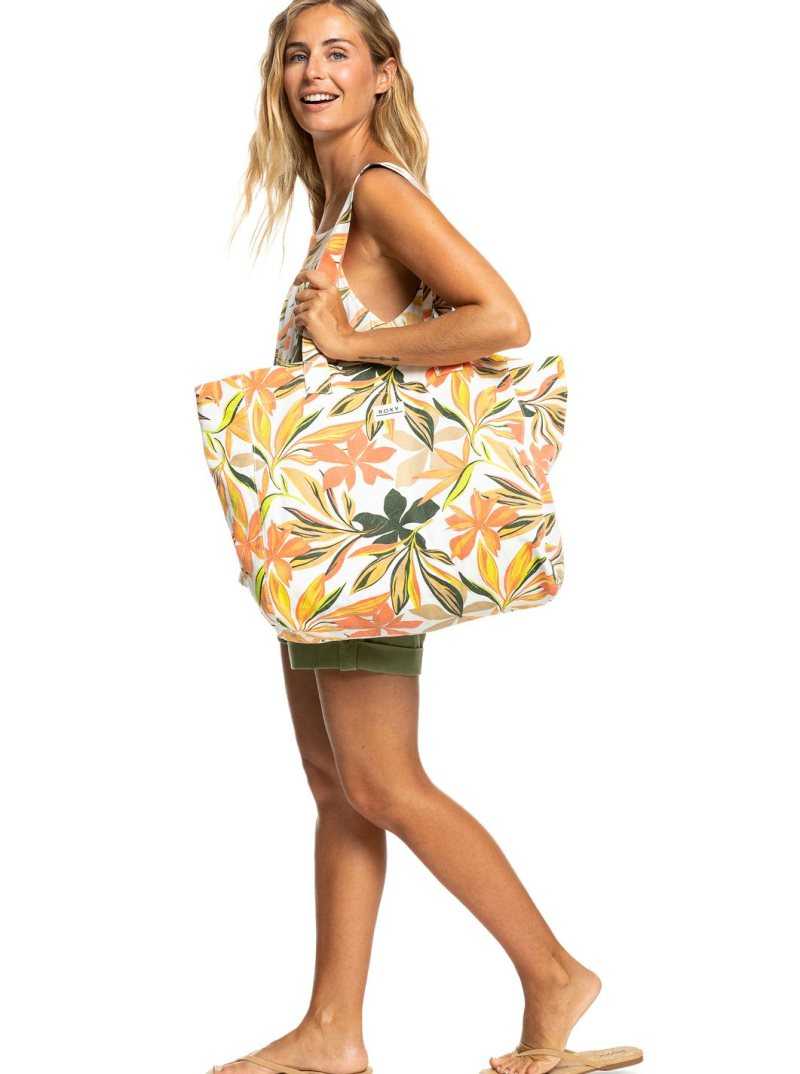 Bright White Subtly Salty Mult Roxy Anti Bad Vibes Printed Large Tote Bag | BLDOMN354